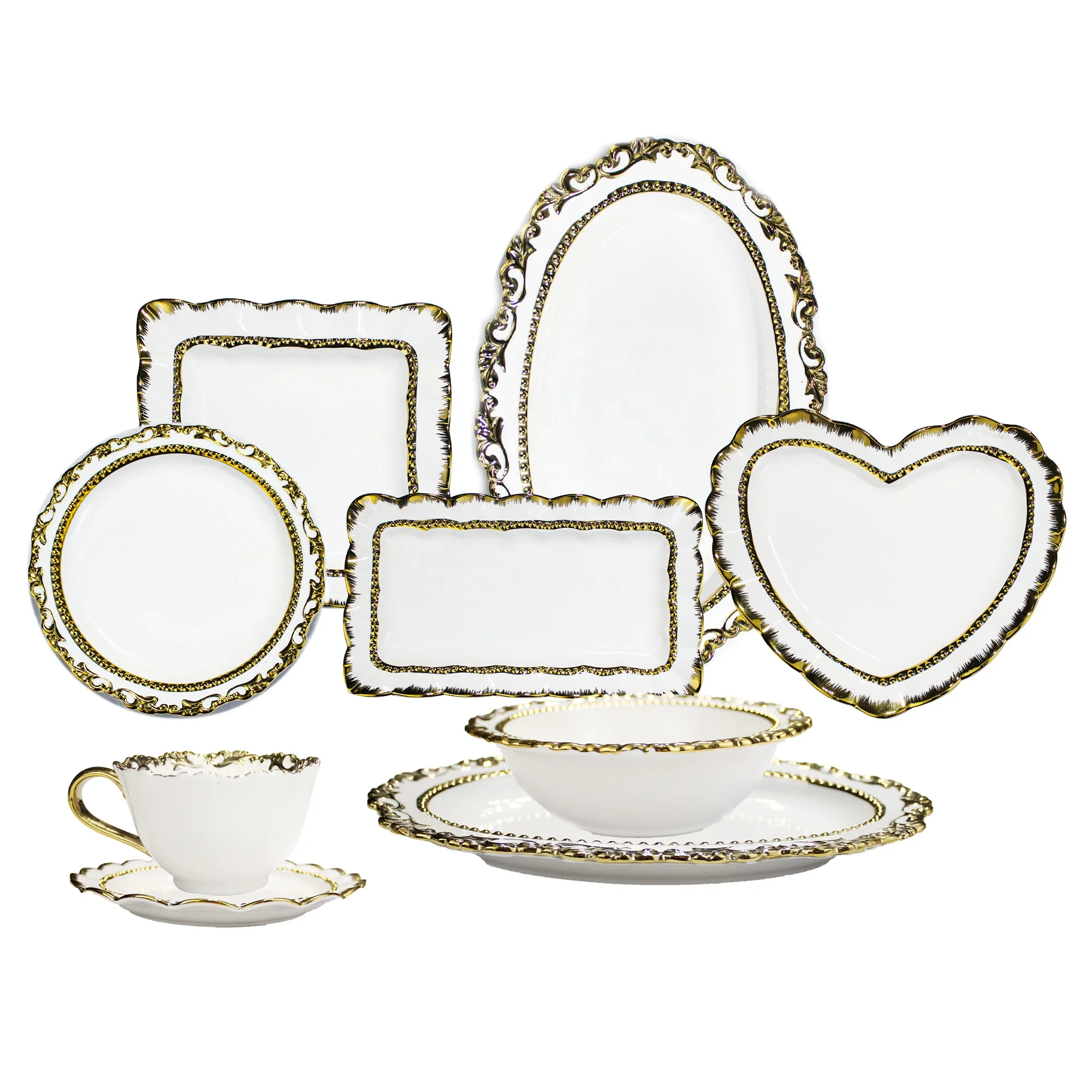 High-end Tableware Ceramic Bowl Plates Sets Nordic White Gold Rim Ceramic Dinnerware Sets luxury Crockery Dinner Sets