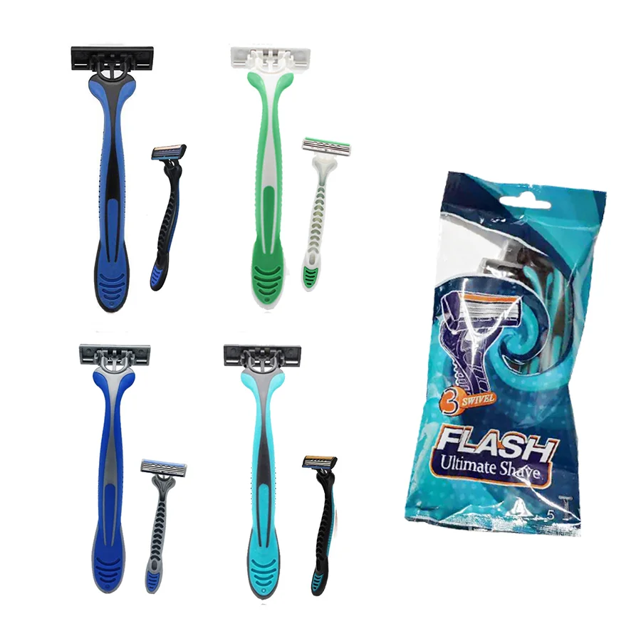 OEM Color 3 Triple Blades Disposable Razor with Rubber and Plastic Handle