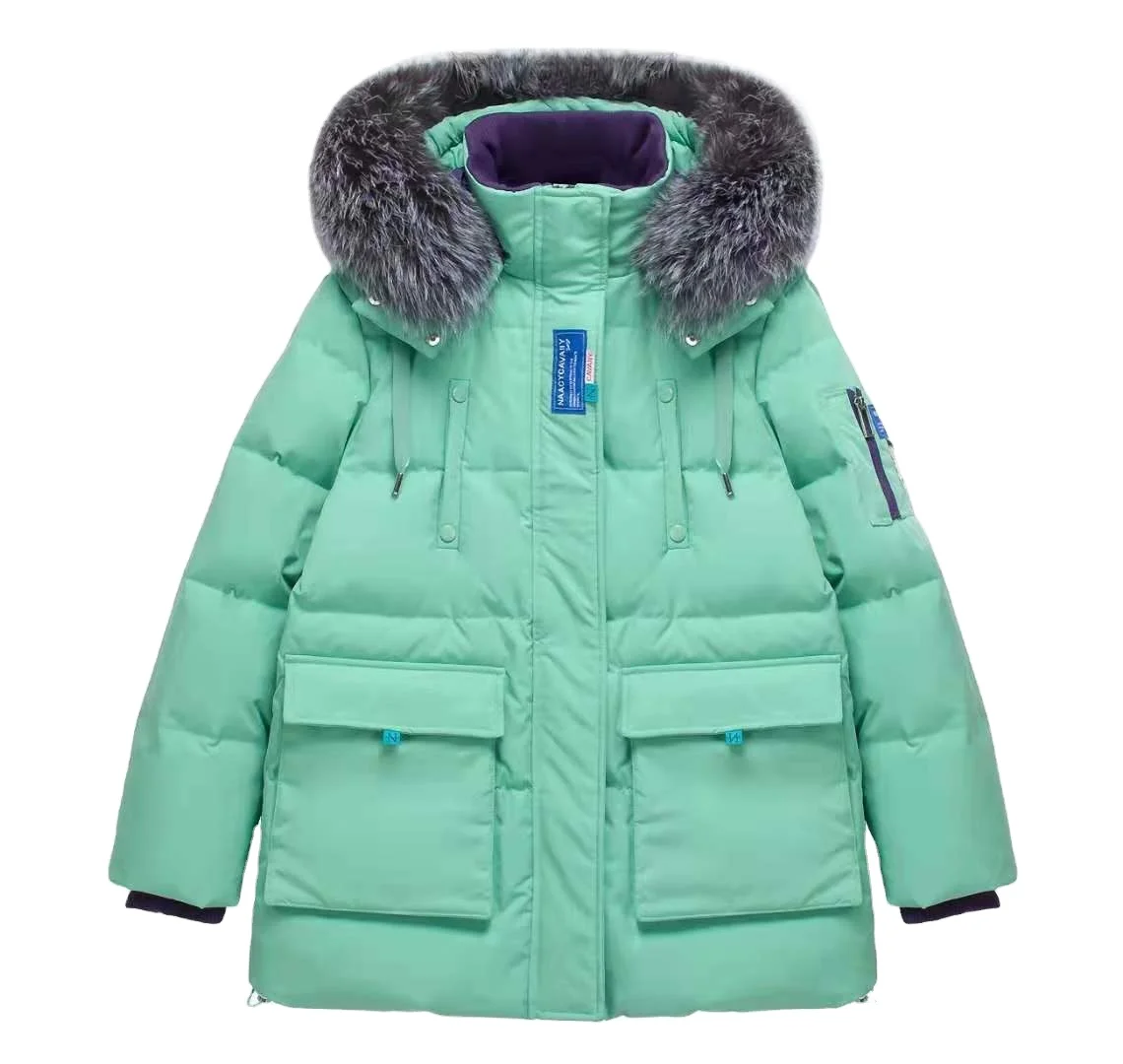 WOMEN HOT SELLING HOODED DUCK DOWN COAT with Faux Fur Trim