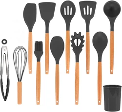 38 Pcs Wholesale Kitchen Accessories Cooking Tools Kitchenware Wooden Handle Non-Stick Silicone Kitchen Utensil Set