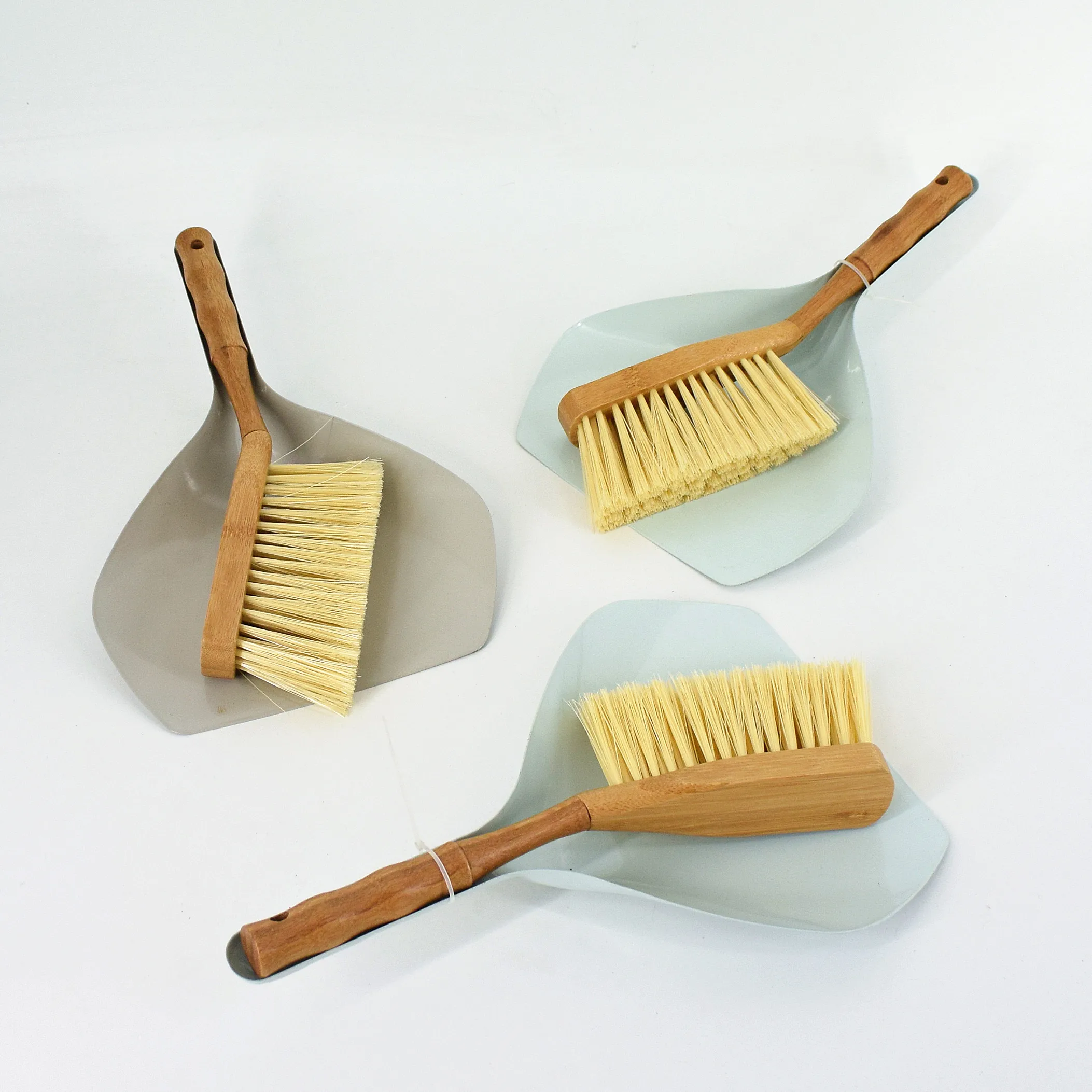 new product metal cleaning dustpan with bamboo handle brush set short handle dustpan
