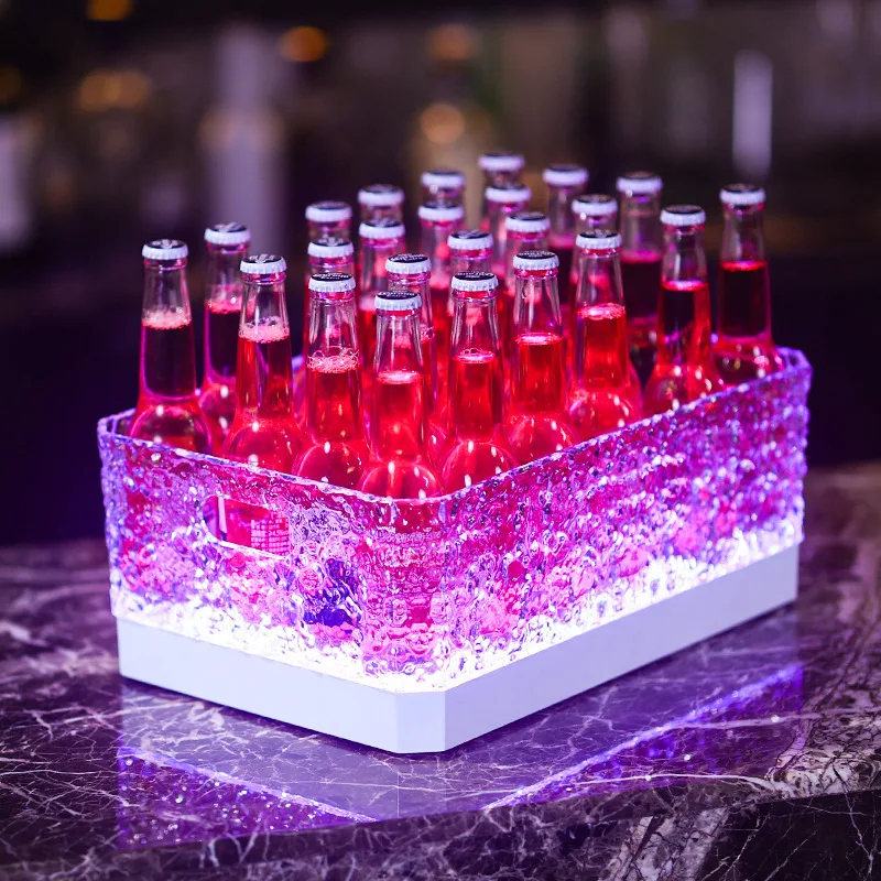 2024 Hot Selling Acrylic Plastic Ice Bucket Bar Restaurant Outdoor Creative Binaural Round Beer Champagne Bucket