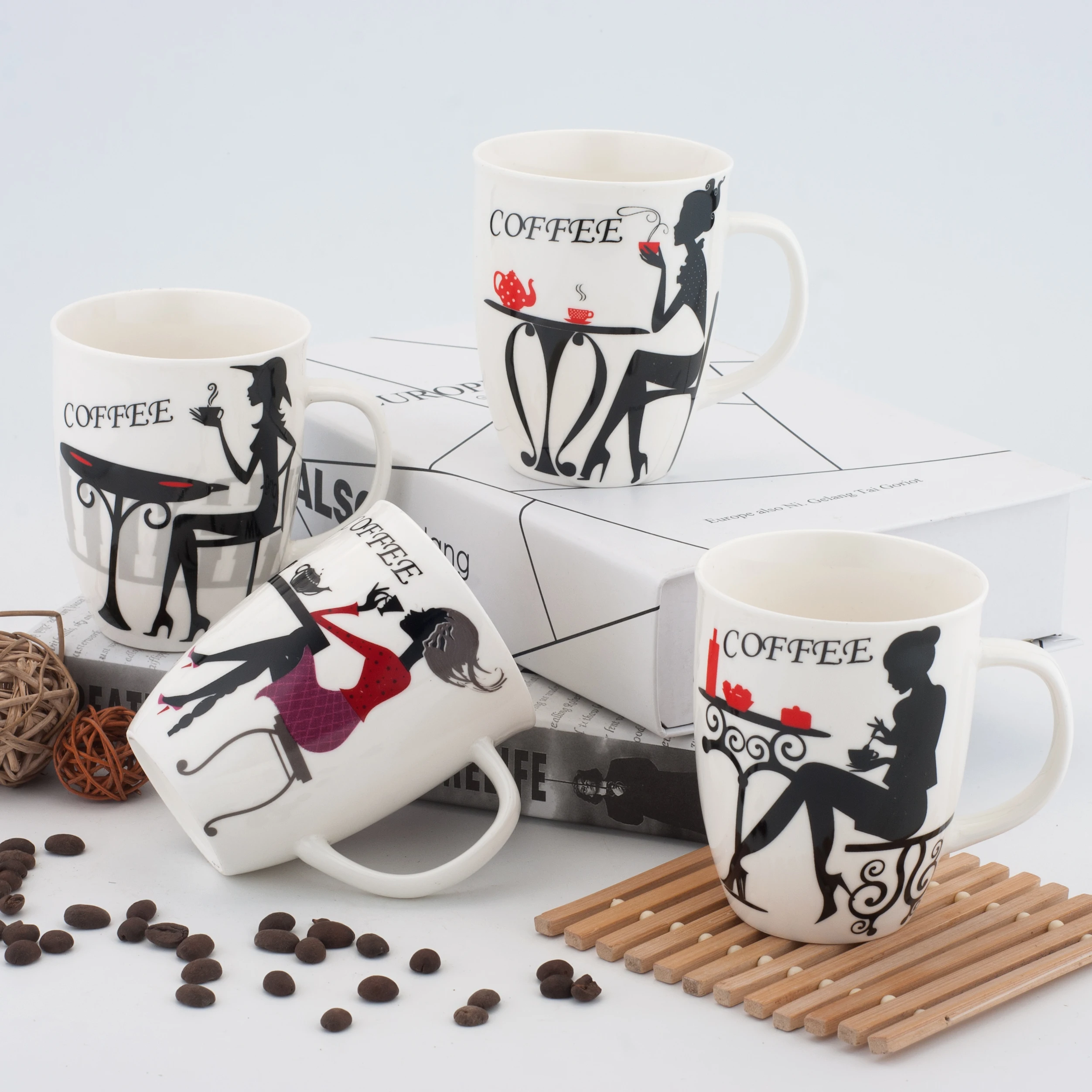 Customized Printed Modern Factory Full Decal Cheap Bulk Ceramic Cup Mugs Coffee Tea Sets