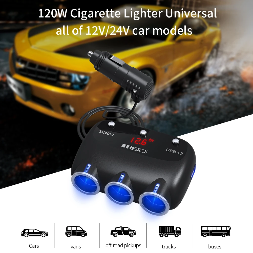 12/24v Socket Splitter Plug Dual USB Car Cigarette Lighter Adapter Charging Universal Motorcycle Phone Holder Usb Abs 2 Ports