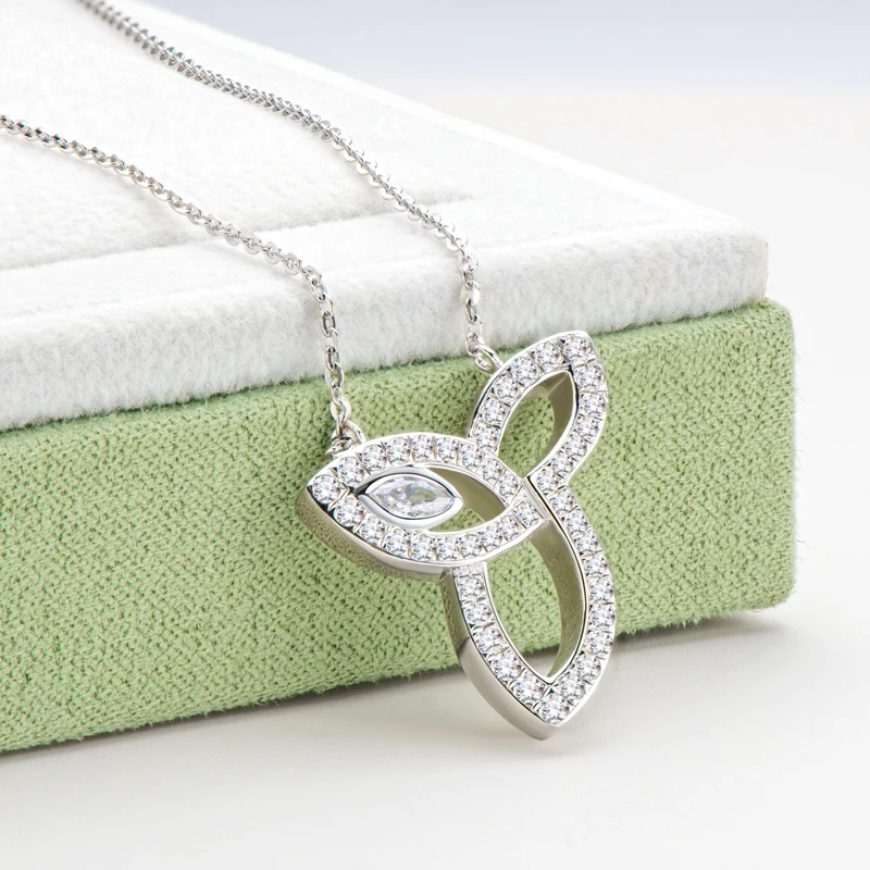 Wedding Silver Jewelry cubic zircon 925 Sterling Silver Pendant Necklace Leaves Long Chain Necklace for Women