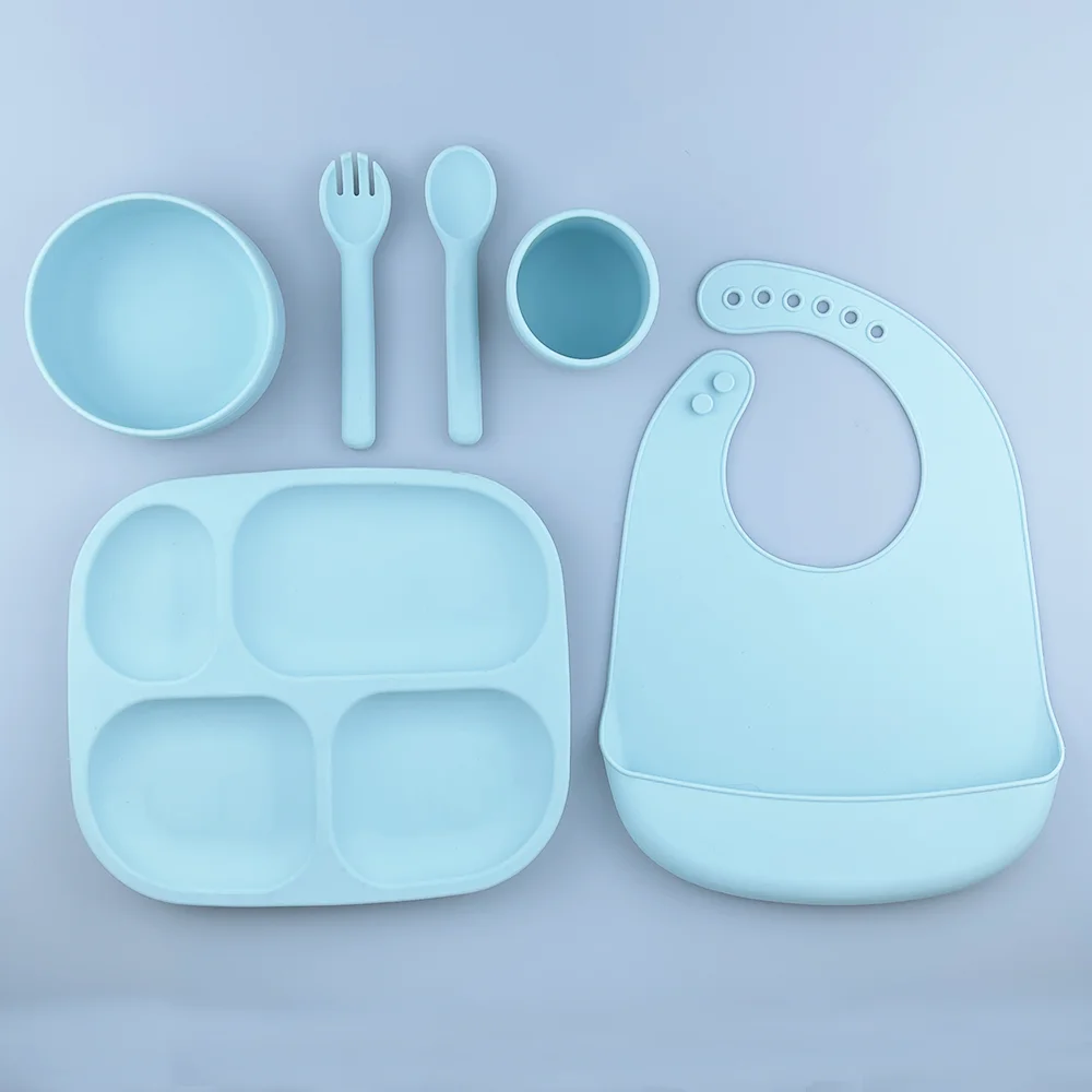 Eco-Friendly Kid Toddler Food Feeding Set 3pcs Eating Tableware Bib Spoon Bowl Children Toddler Baby Silicone Feeding Set