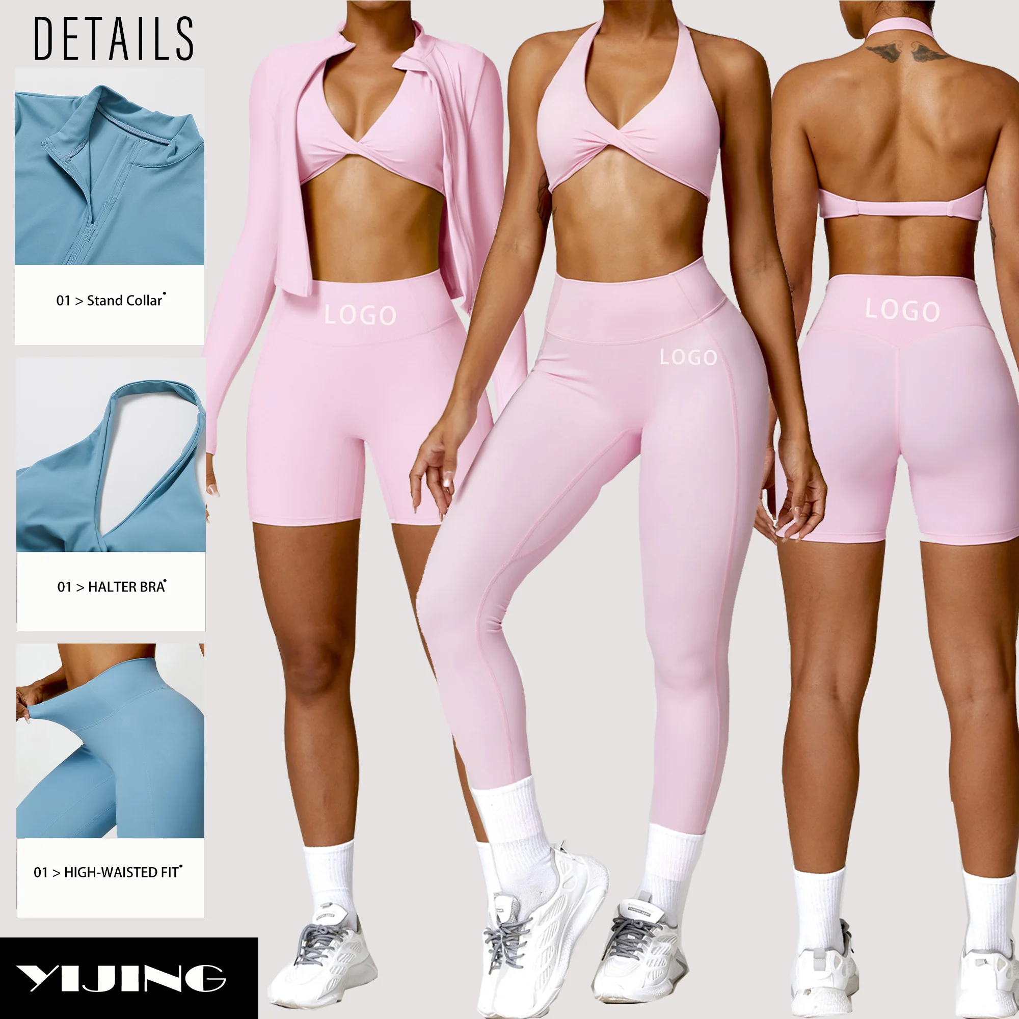 China Supplier Contour High Waisted Scunch Leggings High Definition Sports Bra Set 4 Pcs Gym Fitness Sets Women Active Wear