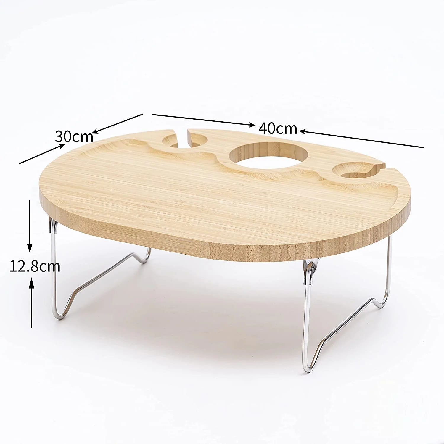 2021 New Design Idea Accessories Portable Bamboo Round Camping Table Folding Table  with Stainless steel legs Dining Table