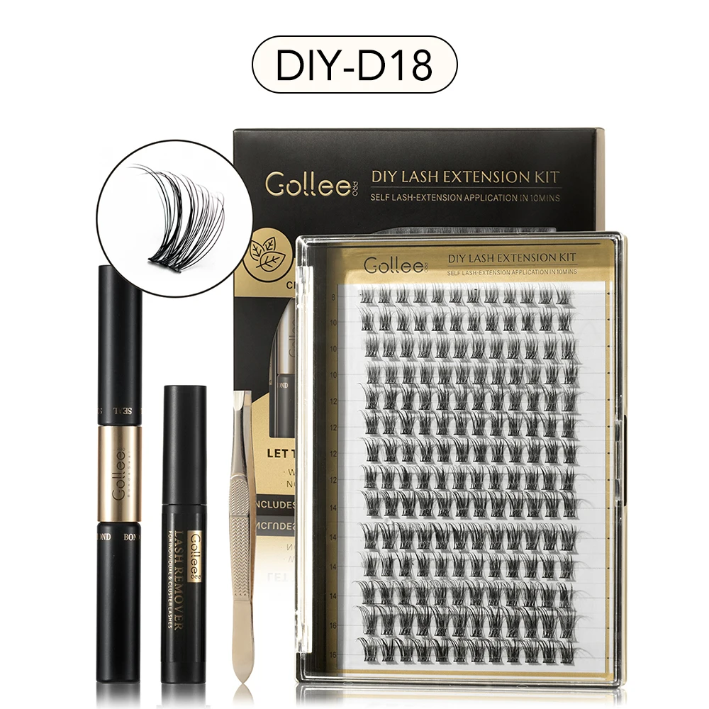 Gollee 30D 40D Packaging Custom Diy Cluster Lashes/Diy Eyelash Extensions Private Label/Diy Lash Extension Kit Bond And Seal