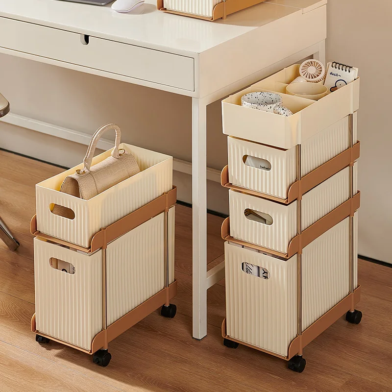 Practical Rolling Organization Shelf with Wheel Foldable Removable Plastic Book Rack Bookshelf for Wardrobe Storage