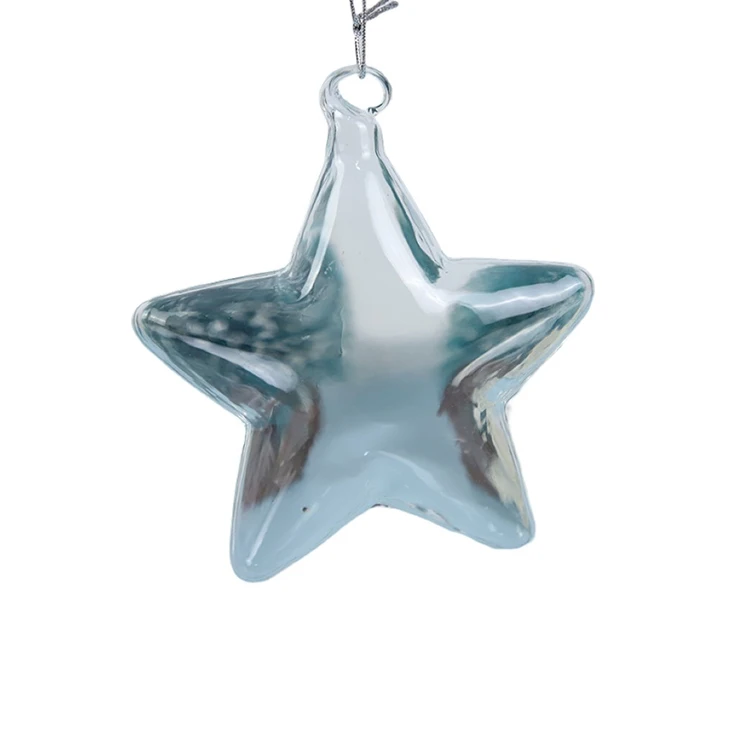 China Supplier Factory Clear Glass Star Shaped Blown Christmas Tree Ornaments