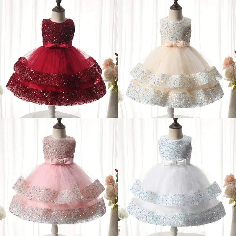 Flower Girls Dresses Satin Beautiful Design Kids 3 to 10 Years Children Performance Dress 3D Ball Gown Chiffon Sleeveless Amanda