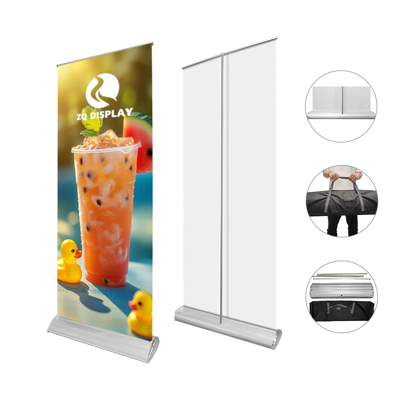 CMYK Digital Printing Retractable Banner Stand 85*200 CM Wide Base Roll up Indoor Outdoor Display for Exhibition