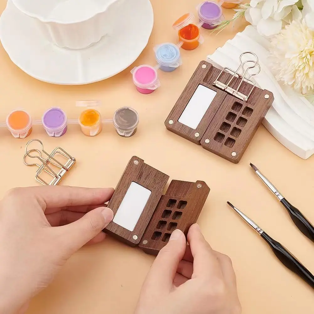 Art Mini Wooden Square Empty Watercolor Paint Box Travel Watercolor Acrylic Oil Paint Tray Palette