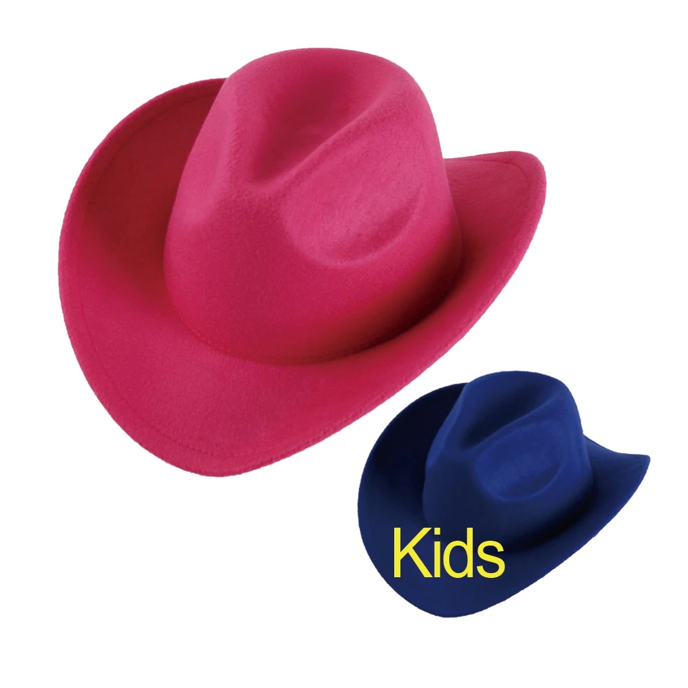 Fashion kids western roll up brim felt fedora child pink cowboy hat