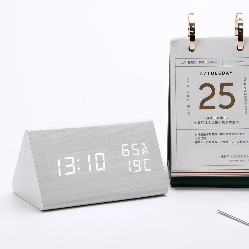 Upgraded Alarm Clock Smart LED Digital Clock with Time Temperature Adjustable Brightness Voice Control Humidity Displaying