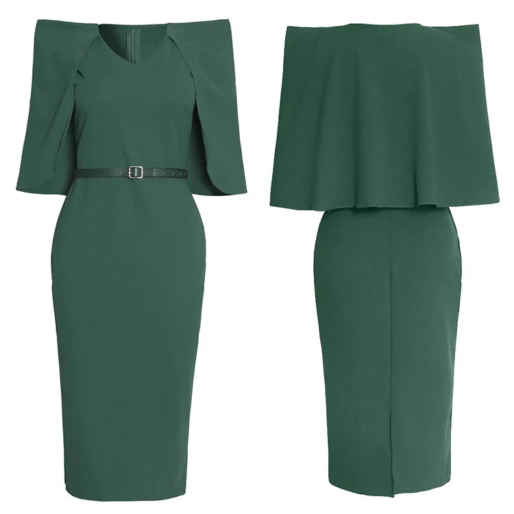 Cloak Bodycon Party Vestidos Belt Plus Size African Elegant Office Ladies Formal Work Turkey Ol Women Office Dresses For Career