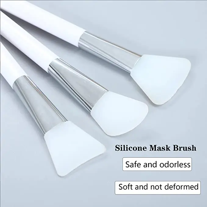 Custom logo fan face masking facial applicator for cosmetic tools white handle clay mud beauty spa makeup silicone mask brushes