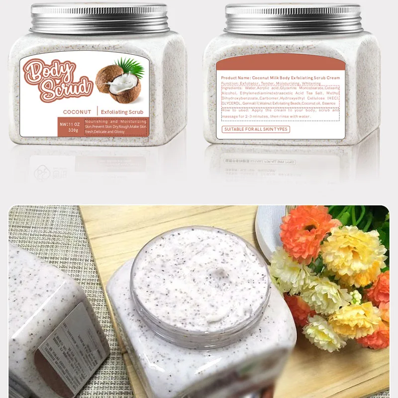 Coconut Milk Body Scrub Anti Cellulite & Exfoliator Natural Skin Care Formula Helps with Stretch Marks Eczema Acne