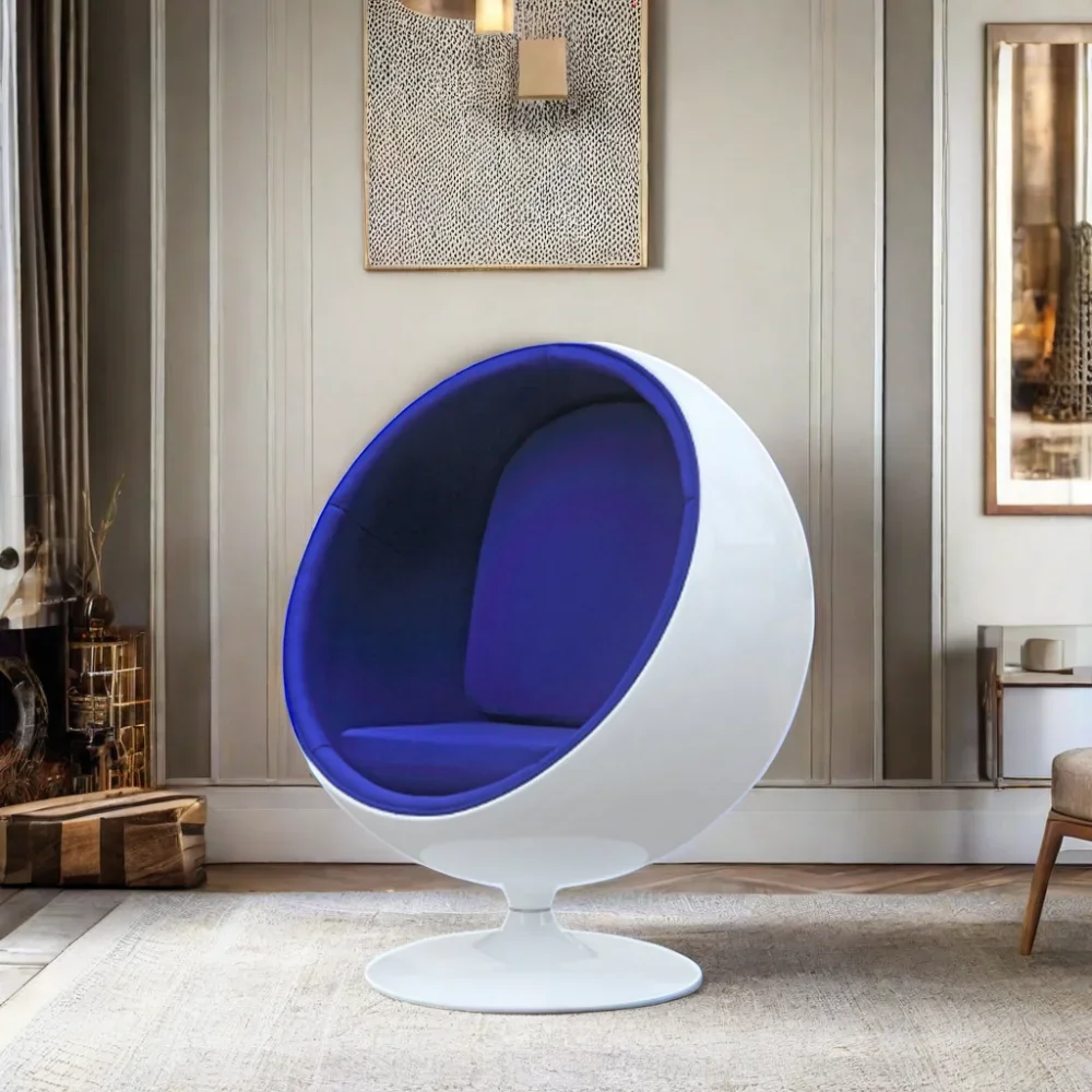 Modern luxury adult leisure fiberglass lounge living room home furniture swivel shaped round ball chair