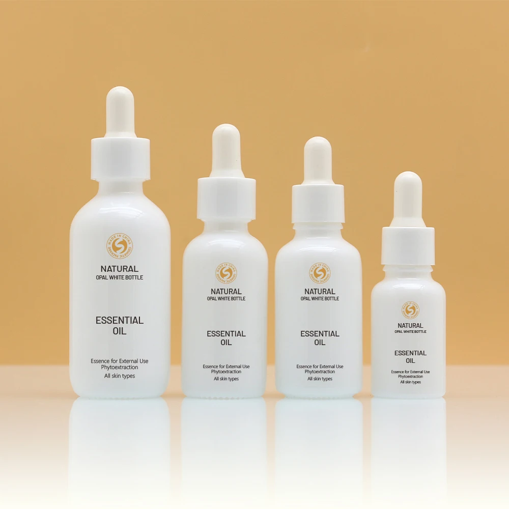 Luxury 10ml 15ml 30ml white porcelain opal cosmetic glass dropper refined oil bottle with white dropper