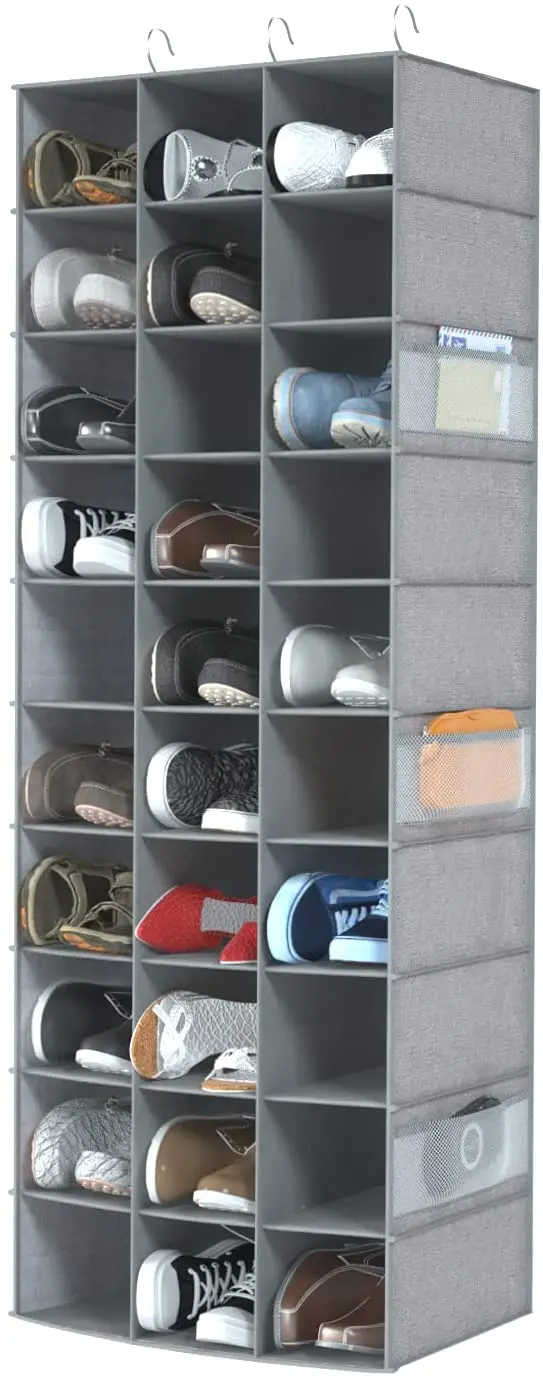 Hanging Shoe Closet Organizer, 30 Sections Hanging Closet Organizers and Storage Shelves with 6 Mesh Pockets