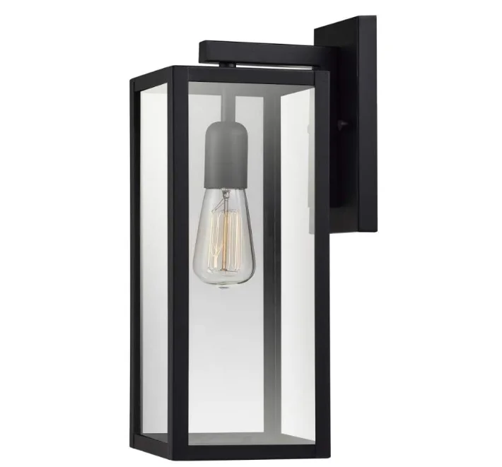 modern black stainless steel square single box clear glass shade outdoor wall lantern light sconce