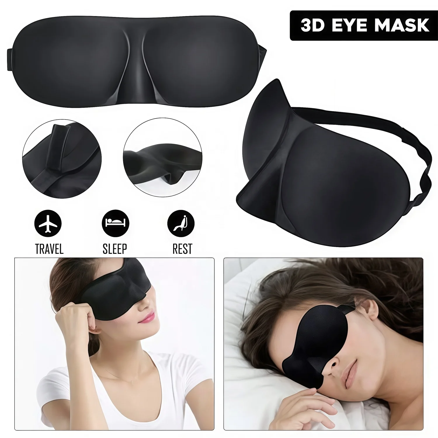 Hot Selling 3D Sleeping Eye Mask with Memory Foam for Comfort