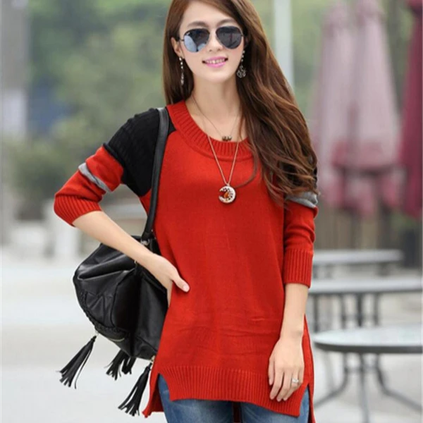 Модный Свободный Повседневный пуловер с круглым вырезом, длинный свитер для дам