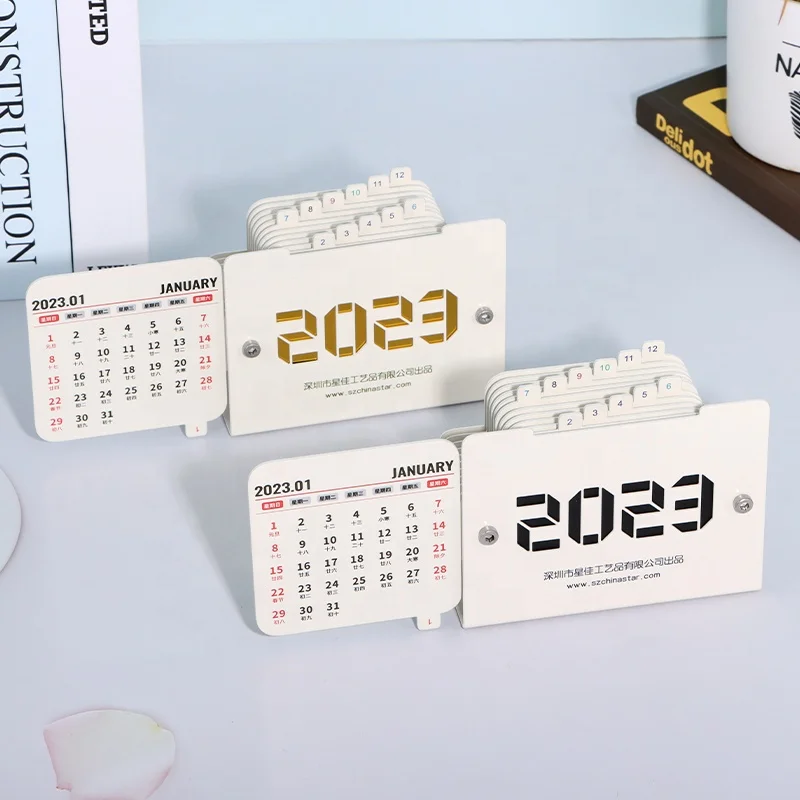Custom 2023 Calendar Desk Office Decoration Metal Calendar