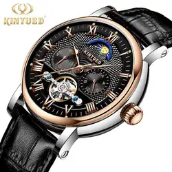 KINYUED Business Watch Men Automatic Clock Male Tourbillon Waterproof Top Brand Mechanical Watch Moon Calendar Relogio masculino