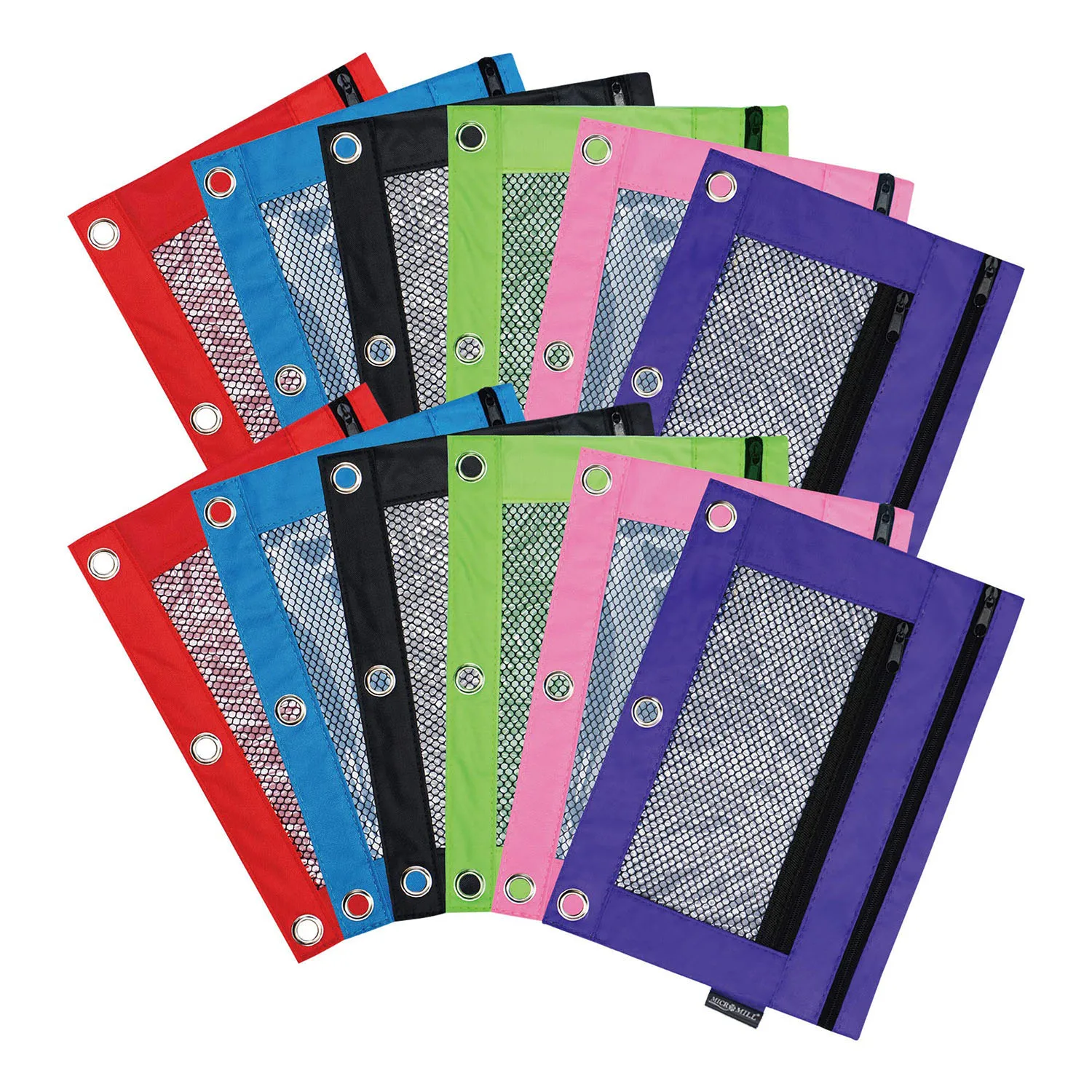 factory BSCI 600D Polyester 3-Ring Binder Zippered Pencil Pouch with Clear Window Colorful Pencil Case