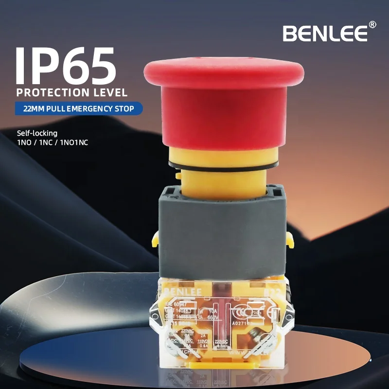 BENLEE Emergency Stop Button 22MM IP65 Waterproof Industrial Electrical Industry Self-Locking Scram Safety Stop Switch Button