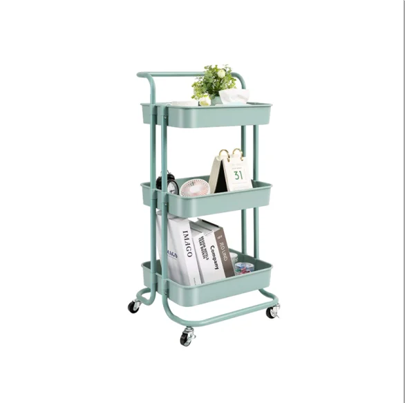 New style 3-tiers movable storage washroom racks salon trolley kitchen cart home mobile utility save space