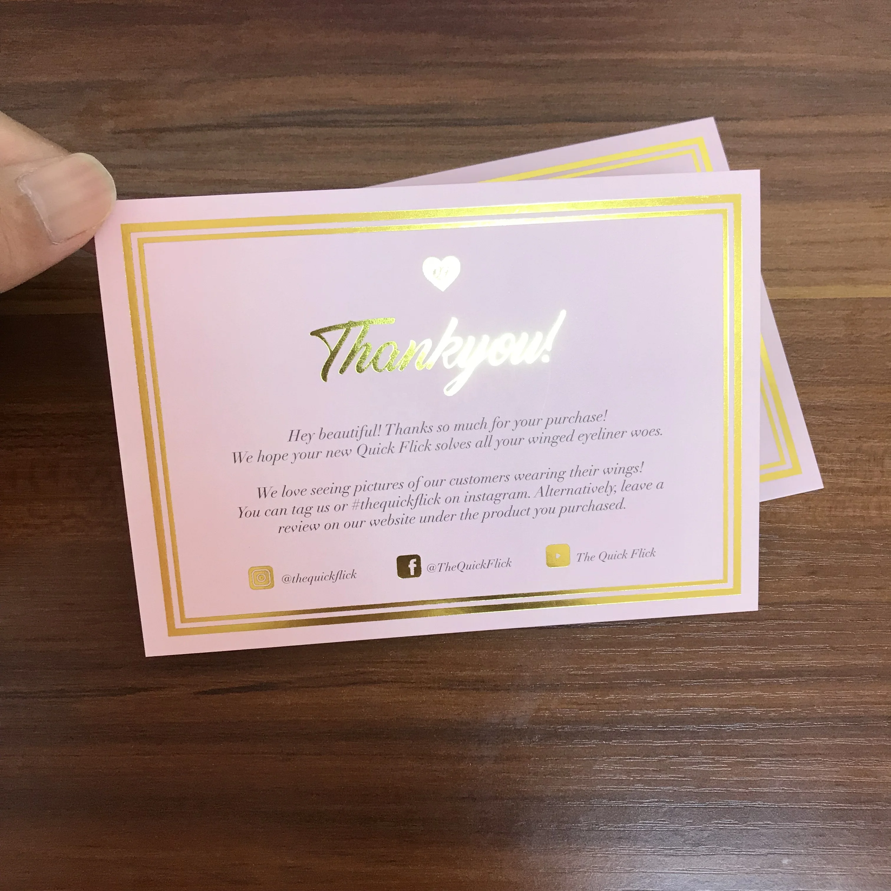 Factory Direct Custom Printed Luxury Both Side Gold Foil Hot Stamp Pink Colour Thank You Birthday Happy Greeting Cards