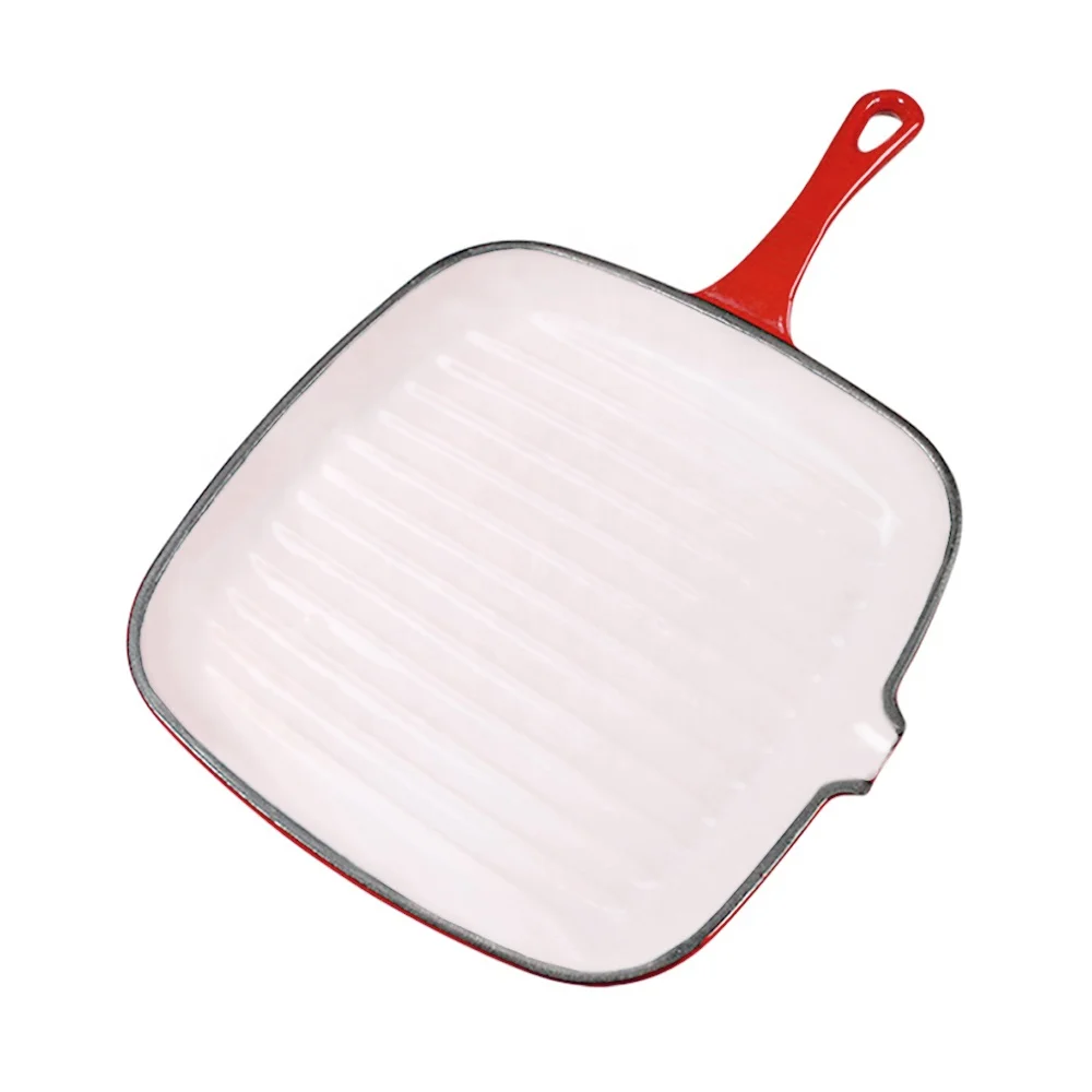 BBQ Camping Use Steak Enamel Cast Iron Non Stick Griddle Grill Double Rectangular Square Waffle Pan With Handle Pancakes