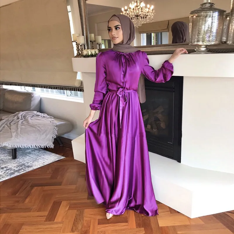 New Arrival Eid Islamic Clothing Elegant Slim Simple Muslim Satin Turkey Formal Wholesale Women Long Maxi Casual Dress