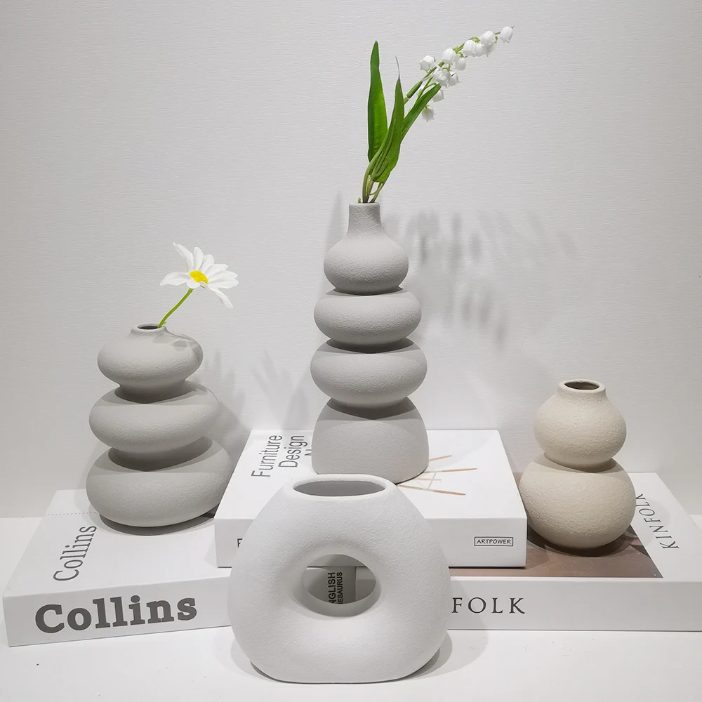 Wedding Dinner Table Modern Decorative White Ceramic Vases Pampas Grass Boho Flower Vase