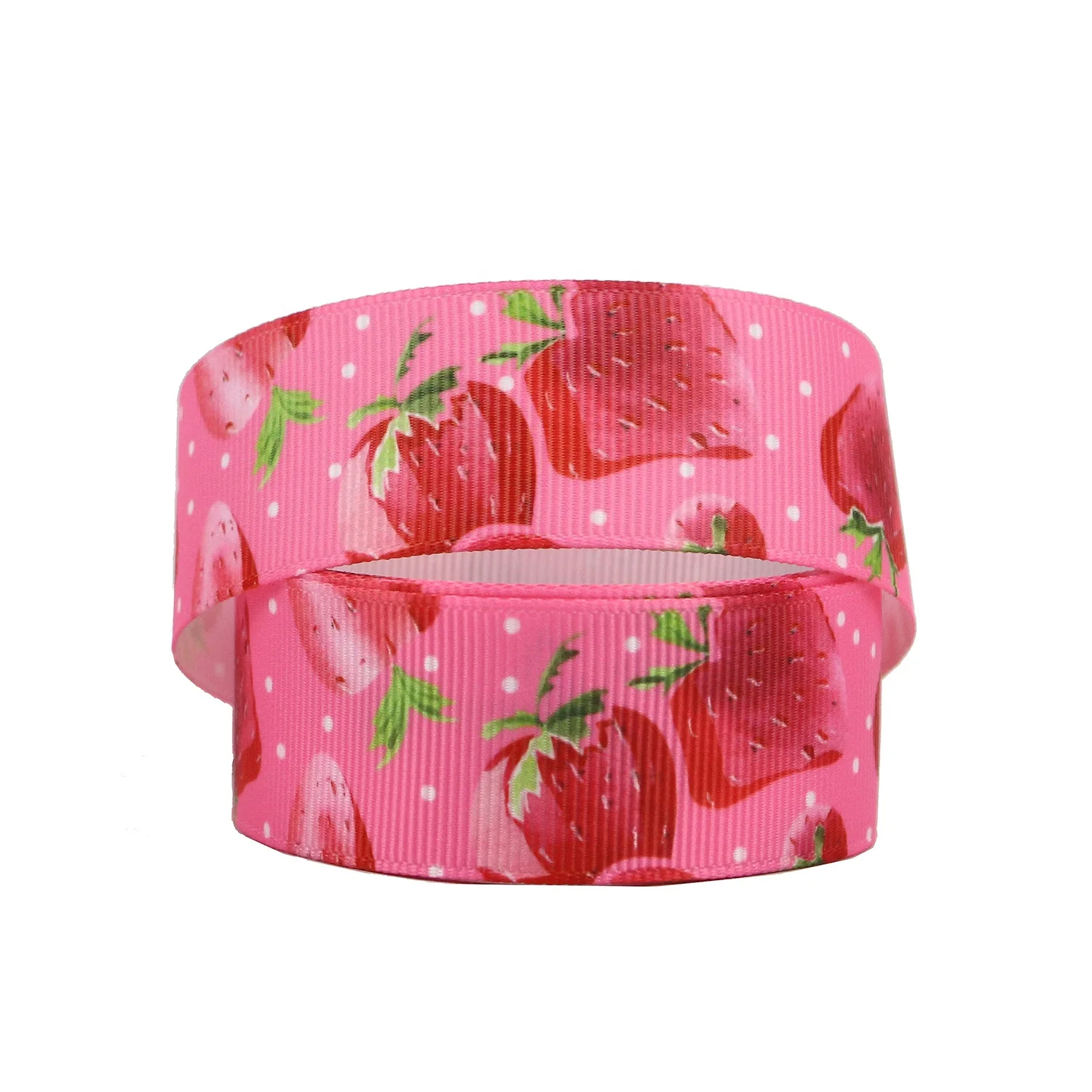 High Color Fastness Strawberry Check Pattern Print 1 Inch Grosgrain Character Custom Ribbon