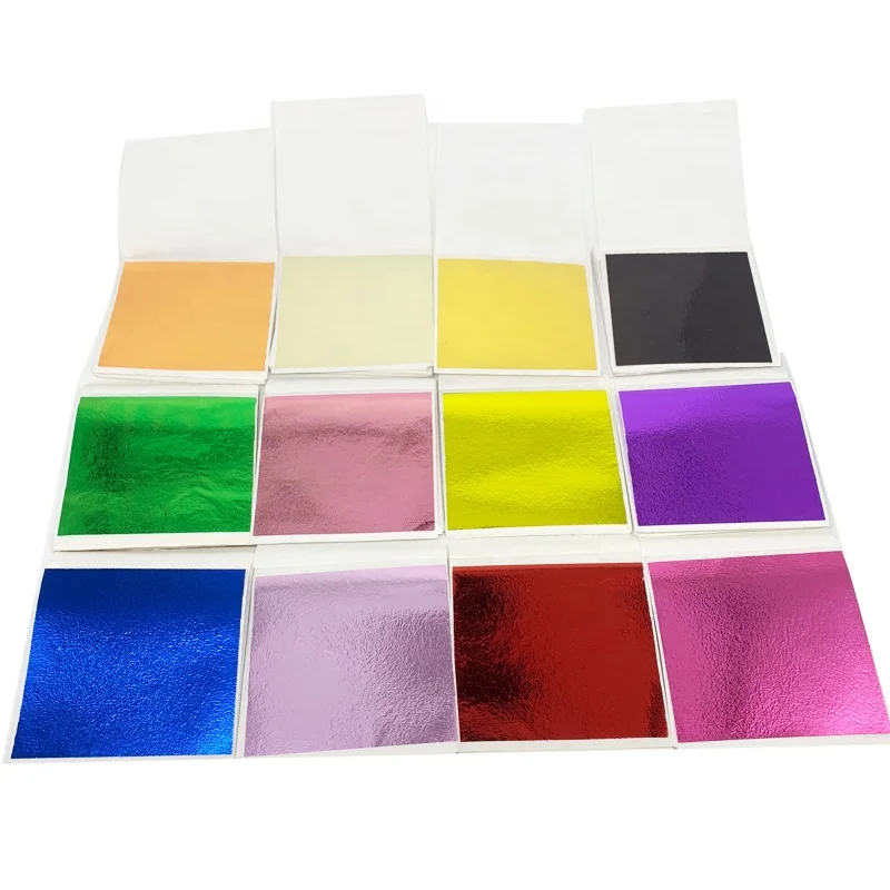 100 sheets a Pack 8 X 8.5 cm Imitation Colored Gold Leaf Sheet for Arts Gilding Crafting Decoration Colorful Metal Gold Leaf
