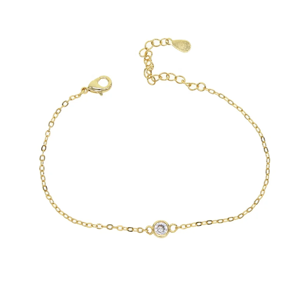 New fashion Gold Plated simple classic design single stone bezel cz  bracelets women jewelry