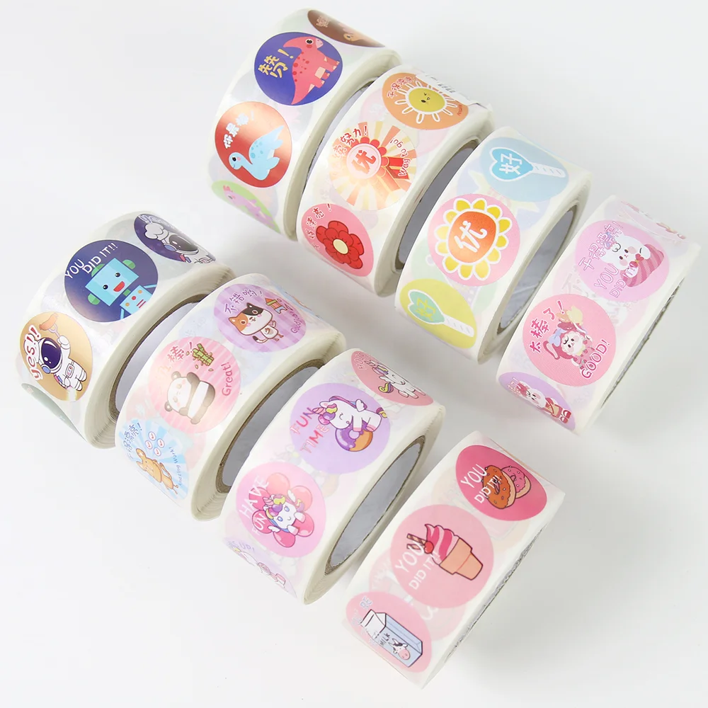 Custom Cartoon Animal Paper Roll Sticker Roll Reward Words Stickers for Teacher Encourage Student Kawaii Sticker for Kids to
