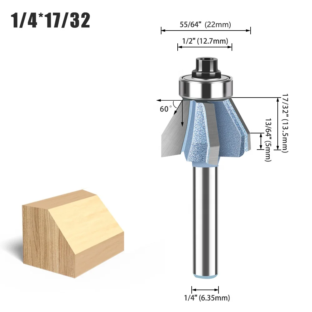 Chamfer Cut Tungsten steel Wood Router Bits Bevel Edge Forming 60 Degree with 4 flutes