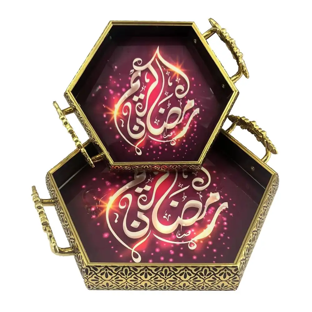 Superwin Fast Custom 2Pcs Eid Mubarak Tray Ramadan Decorations Food Wood Serving Ramadan Tray with Handle
