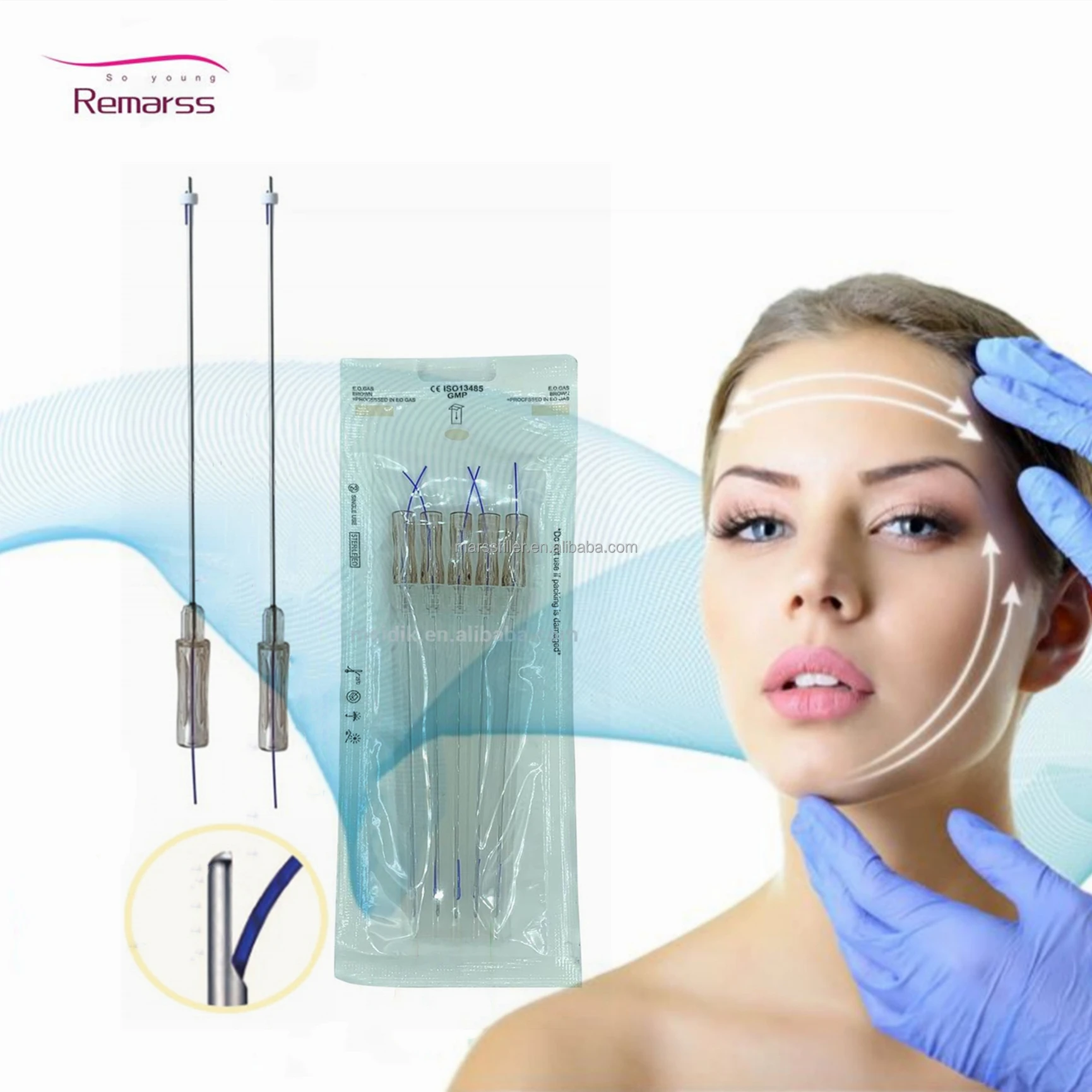 Korea 18G 19G 27G 29G 30G 90mm 100mm facial tensor thread lift face pdo cog cheap surgical suture needle 3D 4Dwith sharp cannula