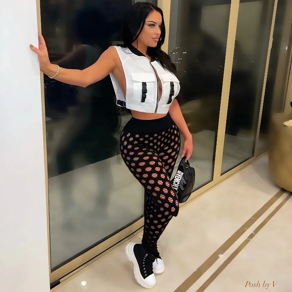 New Design 9 Colors Women Crop Top Fashion Zipper Up Street Cargo Pockets Sleeveless Jacket