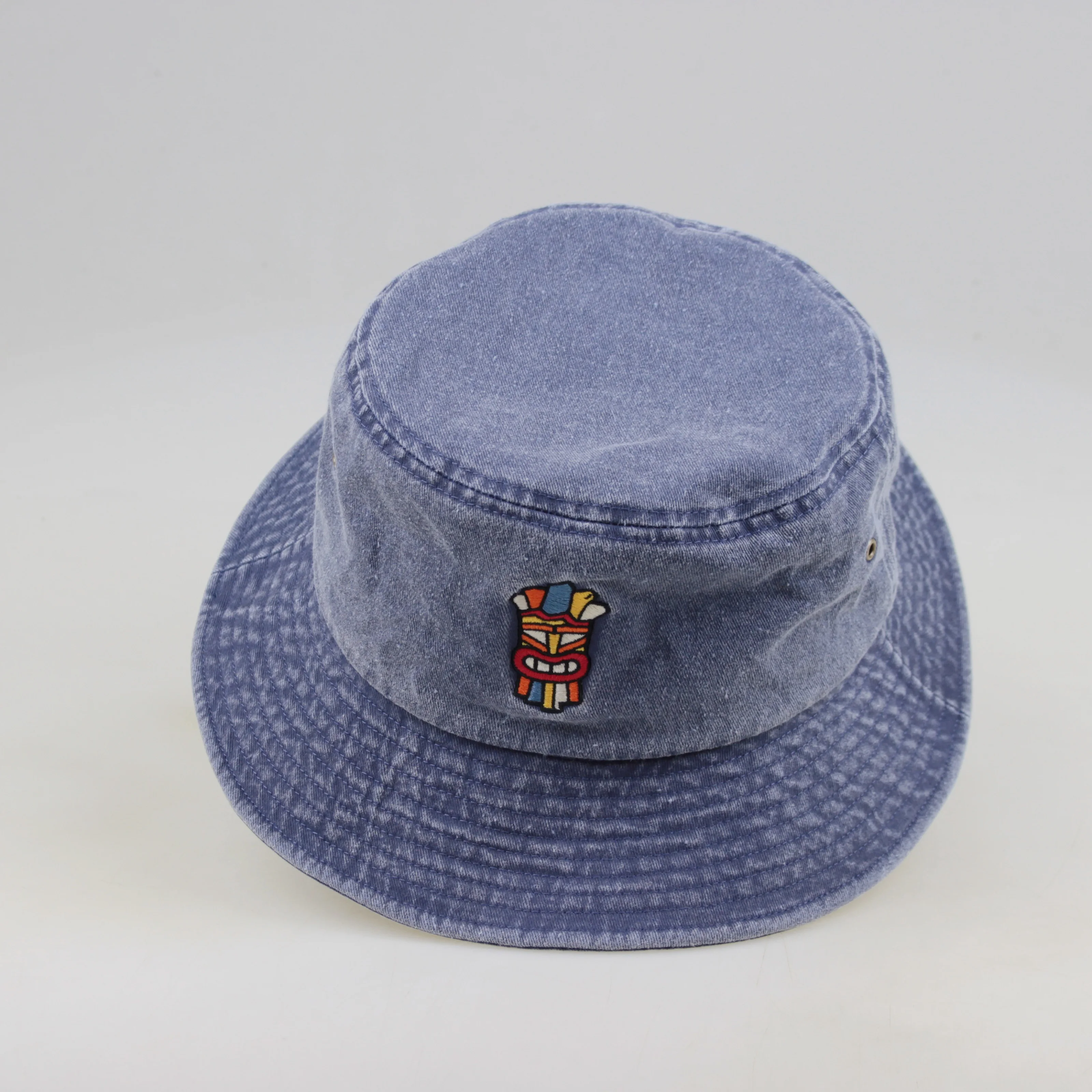 Custom Logo Washed denim Cowboy Cotton Bucket Hat Unisex Cotton Men Women Sun Bucket Hats Embroidery Logo