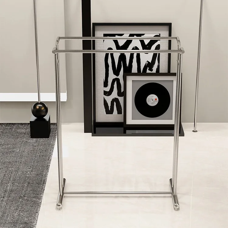 Cloth Shop Powder Coating Iron Black Hanger Shelf Boutique Garment Clothes Display Stand Rack