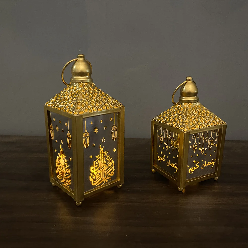 Dropshipping LED Iron Wind Lamp EID Ramadan Lantern Lamp Ornament Home Decoration Arabic Islam Muslim Ramadan Hanging Lanterns