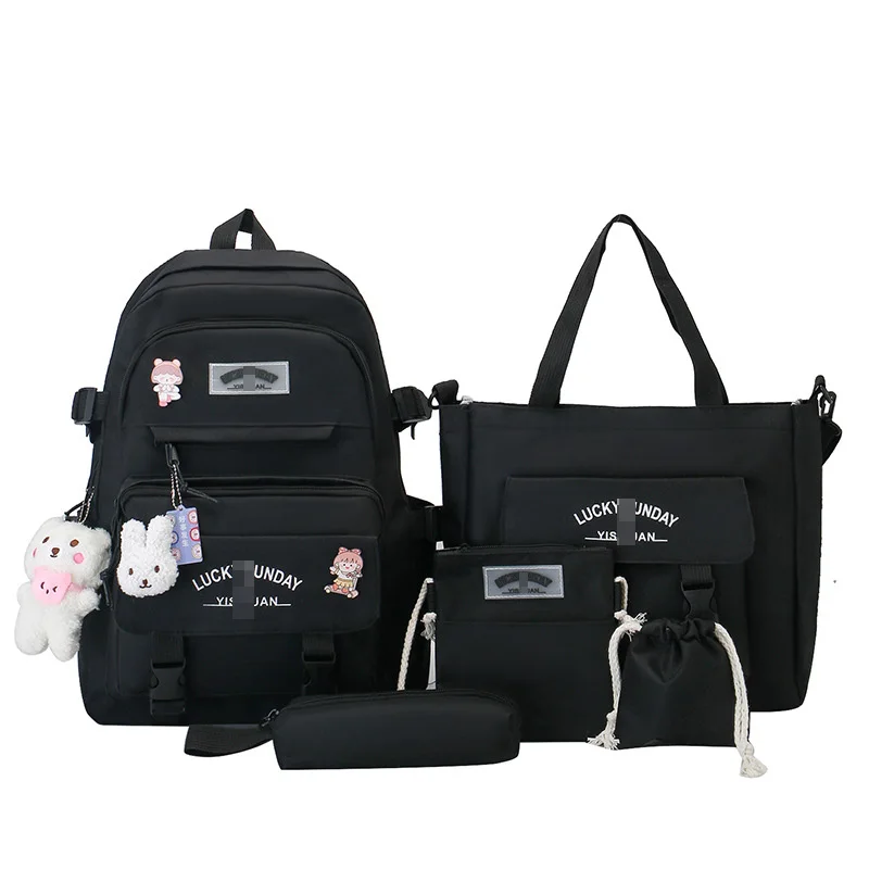 5Pcs Kawaii Backpack Set for Student with Cute Accessories, School Bags Backpack for Teen Girls Back to School Supplies